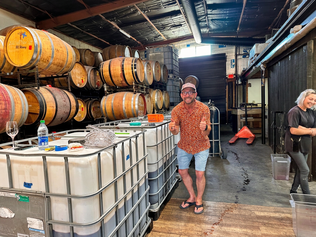 Wine cellar with oak barrels